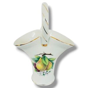 Baum Brothers Formalities Vintage Ceramic Vase / Basket Painted Fruit 9"